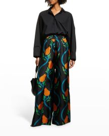 La DoubleJ Floral Vine-Print Silk Palazzo Pants at Neiman Marcus