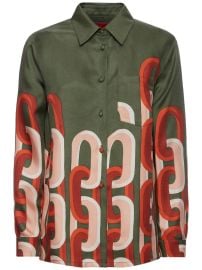 La DoubleJ Silk Geometric Print Shirt Green at Farfetch