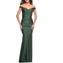 La Femme Off the Shoulder Prom Dress with Ruching at Nordstrom