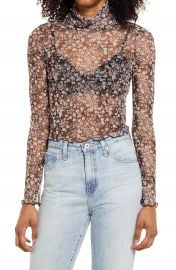 La La Land Creative Co Floral Turtleneck Mesh Top   Nordstrom at Nordstrom