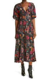 La Ligne Floral Plunge Neck Button Front Silk Dress at Nordstrom