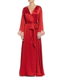 La Perla Maison Lace-Trim Long Robe  Red Gold at Neiman Marcus