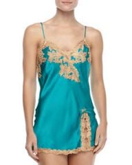 La Perla Maison Satin Chemise Turquoise at Neiman Marcus