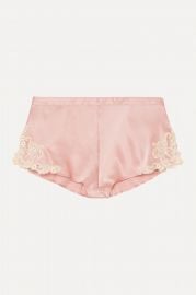 La Perla Maison embroidered lace-trimmed silk-blend satin shorts at Net a Porter