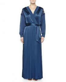 La Perla Ricamato Lace-Tulle Satin Robe Blue at Neiman Marcus