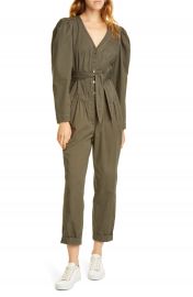 La Vie Rebecca Taylor Topstitch Detail Puff Sleeve Cotton Jumpsuit   Nordstrom at Nordstrom