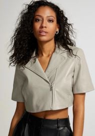 LaMarque Naeva Leather Cropped Short-Sleeve Jacket at Neiman Marcus