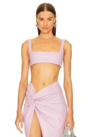 LaPointe Faux Leather Scoop Bra Top in Blossom at Revolve