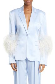 LaPointe Ostrich Feather Trim Double Face Satin Blazer at Nordstrom