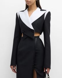 LaQuan Smith Colorblock Double-Breasted Cropped Blazer Jacket at Neiman Marcus