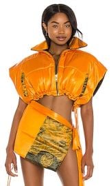 LaQuan Smith Cropped Puffer Vest in Hot Orange at Revolve