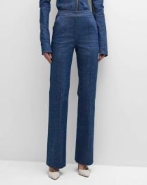 LaQuan Smith High Rise Pintuck Straight Leg Denim Trousers at Neiman Marcus