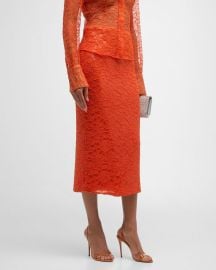 LaQuan Smith Lace Overlay Sequin Midi Skirt at Neiman Marcus