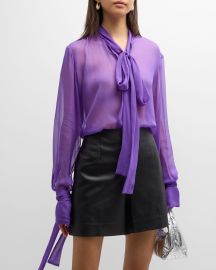 LaQuan Smith Neck-Tie Chiffon Top at Neiman Marcus