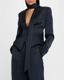 LaQuan Smith Neck-Tie Fitted Tailored Pinstripe Blazer at Neiman Marcus