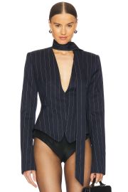 LaQuan Smith Neck Tie Fitted Tailored Pinstripe Blazer at Revolve