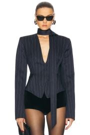 LaQuan Smith Neck Tie Fitted Tailored Pinstripe Blazer at FWRD