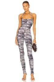 LaQuan Smith Parking Lot Halter Catsuit in Black  White  FWRD at Forward