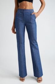 LaQuan Smith Pleated High Waist Flared Denim Trousers at Nordstrom