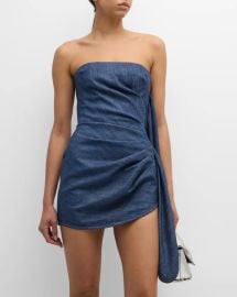 LaQuan Smith Strapless Denim Mini Dress with Ruffle Detail Neiman Marcus at Neiman Marcus