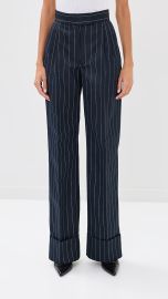 LaQuan Smith Wide Leg Trousers with Cuff Detail Navy L at Shopbop