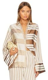 Lacademie The Katy Blouse In Brown Ivory Stripe at Revolve