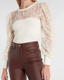 Lace Balloon Sleeve Sweater at Express