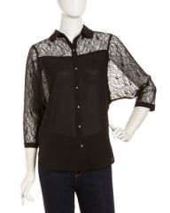 Lace-Chiffon Three-Quarter-Sleeve Blouse at Last Call