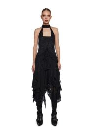 Lace Chiffon Tiered Ruffled Halter Midi Dress Current Mood - Black Dolls Kill at Dolls Kill
