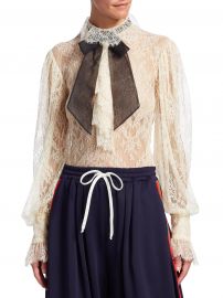 Lace Contrast Tie Neck Blouse by Gucci at Saks Fifth Avenue