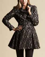 Lace Overlay Coat at Bebe