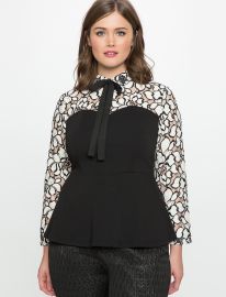 Lace Peplum Bow Blouse at Eloquii