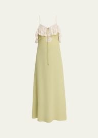 Lace-Ruffle Silk Crepe De Chine Maxi Slip Dress at Bergdorf Goodman