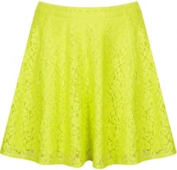 Lace Skater Skirt in Lime at Topshop