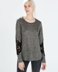 Lace Sleeve Linen Tshirt at Zara