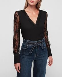 Lace Sleeve V-Neck Top at Express