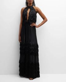 Lace The Label Cutout Fringe Halter Gown at Neiman Marcus