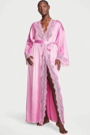 Lace Trim Satin Long Robe at Victorias Secret