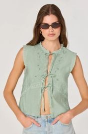 Lace Trim Tie Front Top in Sage at ASTR The Label