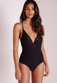 Lace Trim V Neck Bodysuit at Missguided