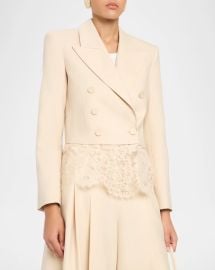 Lace-Trim Wool-Blend Double-Breasted Jacket at Neiman Marcus