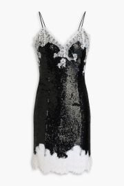 Lace Trimmed Sequined Stretch Tulle Mini Dress at The Outnet