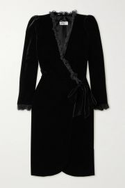 Lace-Trimmed Velvet Wrap Dress by Saint Laurent at Net A Porter