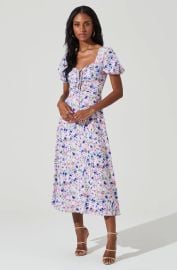 Lace Up Puff Sleeve Floral Midi Dress ASTR The Label at ASTR