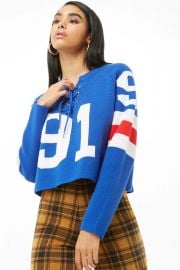 Lace-Up Varsity-Striped Sweater at Forever 21