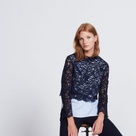 Lace and Printed Striped Top by Sandro at Sandro