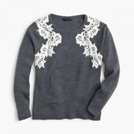 Lace appliquandeacute sweater in Grey at J. Crew