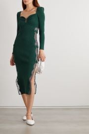 Lace-paneled ribbed-knit midi dress at Net a Porter