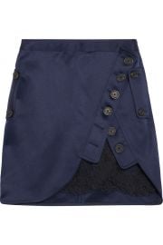 Lace-paneled wrap-effect satin mini skirt at Net A Porter