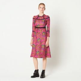 Lace-panelled printed silk midi dress at Selfridges